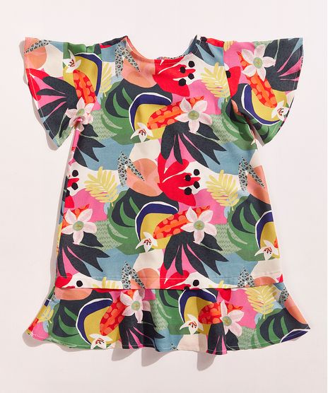 Vestido-Infantil-Feline-Estampado-Tropical-com-Babado-Manga-Curta-Ampla-Multicor-9965346-Multicor_1