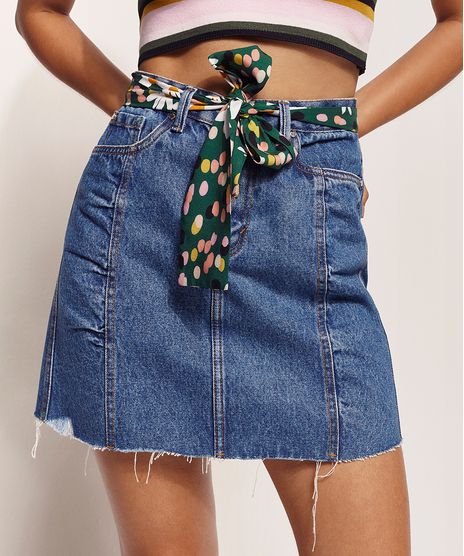 Saia-Jeans-Feminina-Feline-Curta-com-Recortes-e-Faixa-para-Amarrar-Dots-Margarida-Azul-Medio-9970320-Azul_Medio_1