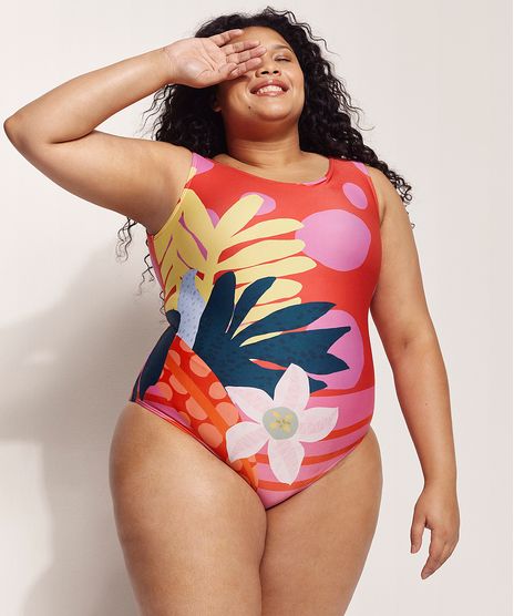 Maio-Body-Plus-Size-Feline-Tal-Mae-Tal-Filha-Estampado-Dots-Tropical-Sem-Bojo-com-Protecao-UV50--Vermelho-9962710-Vermelho_1