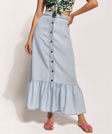 Saia-Jeans-Feminina-Feline-Longa-com-Botoes-e-Babado-Azul-Claro-9970322-Azul_Claro_1 Saia-Jeans-Feminina-Feline-Longa-com-Botoes-e-Babado-Azul-Claro-9970322-Azul_Claro_1
