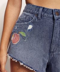 Short-Jeans-Feminino-Feline-Cintura-Alta-Lateral-Curta-com-Bordado-de-Frutas-Azul-Medio-9970323-Azul_Medio_4