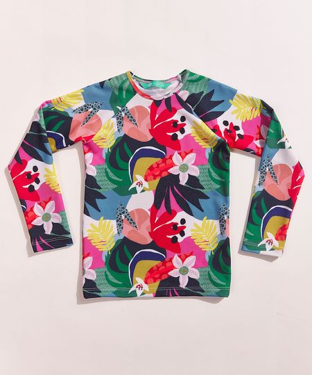 Blusa-de-Praia-Infantil-Feline-Estampada-Tropical-Manga-Longa-com-Protecao-UV50--Multicor-9961710-Multicor_1