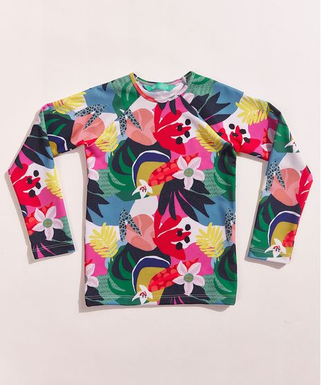 Blusa-de-Praia-Infantil-Feline-Estampada-Tropical-Manga-Longa-com-Protecao-UV50--Multicor-9961710-Multicor_1