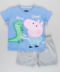 Conjunto-George-Peppa-Pig-de-Camiseta-Azul---Bermuda-em-Moletom-Cinza-Mescla-8827211-Cinza_Mescla_1