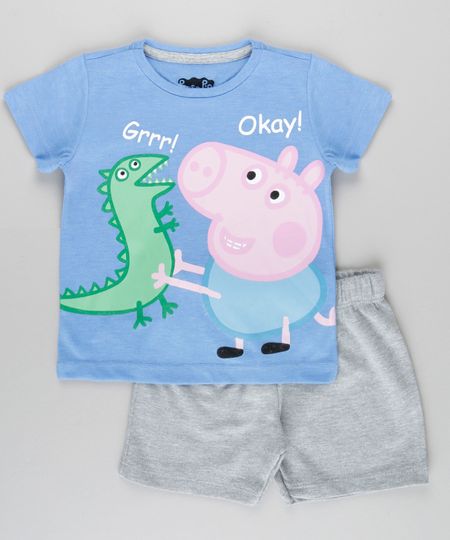 Conjunto-George-Peppa-Pig-de-Camiseta-Azul---Bermuda-em-Moletom-Cinza-Mescla-8827211-Cinza_Mescla_1