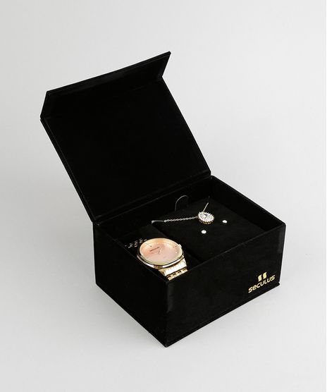 Kit-de-Relogio-Analogico-Seculus-Feminino---Colar---Brinco---20514LPSVDS1K1-Dourado-9045058-Dourado_1