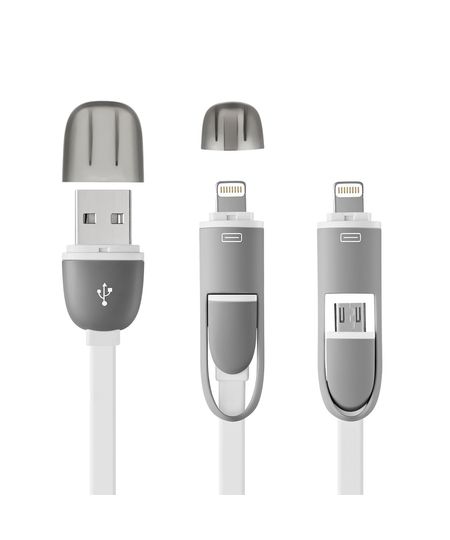 Cabo 2 em 1 USB com adaptador para Iphone Branco - WI334 Menor preço em Cabo 2 em 1 USB com adaptador para Iphone Branco - WI334