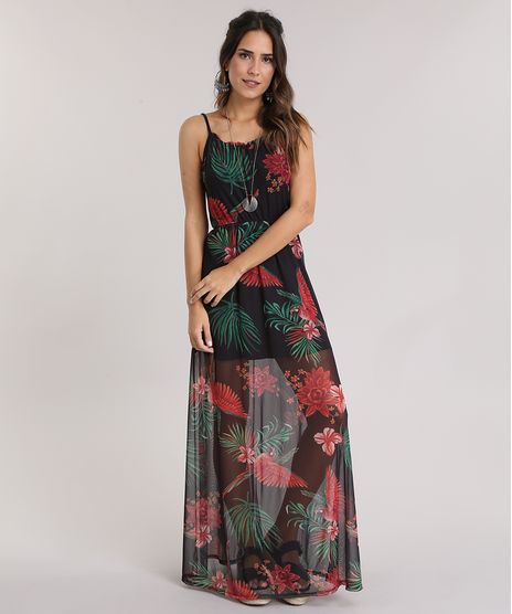 Vestido-Longo-em-Tule-Estampado-Floral-Preto-8790400-Preto_1