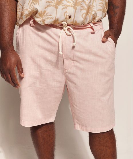 Bermuda-Masculina-Feline-Plus-Size-de-Sarja-Reta-com-Bolsos-e-Cordao-Rosa-Claro-9970124-Rosa_Claro_1