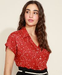 Camisa-Feminina-Estampada-de-Estrelas-Manga-Curta--Vermelha-9965647-Vermelho_1