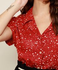 Camisa-Feminina-Estampada-de-Estrelas-Manga-Curta--Vermelha-9965647-Vermelho_4