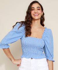 Blusa-Feminina-Cropped-Estampada-Xadrez-Vichy-com-Lastex-Manga-Bufante-Decote-Reto-Azul-9972551-Azul_5