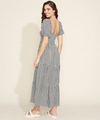 Vestido-Feminino-Longo-Estampado-Xadrez-Vichy-com-Lastex-e-Recortes-Manga-Bufante-Preto-9974676-Preto_2