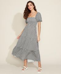 Vestido-Feminino-Longo-Estampado-Xadrez-Vichy-com-Lastex-e-Recortes-Manga-Bufante-Preto-9974676-Preto_3