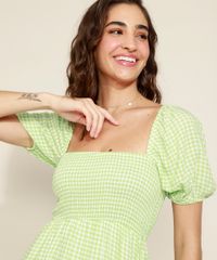 Vestido-Feminino-Longo-Estampado-Xadrez-Vichy-com-Lastex-e-Recortes-Manga-Bufante-Verde-9974676-Verde_6