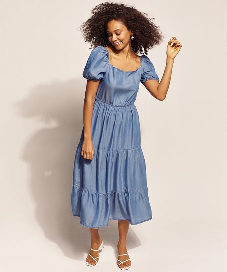 Vestido-Jeans-Feminino-EMI-Beachwear-Midi-com-Manga-Bufante-e-Decote-Redondo-Azul-Claro-9970317-Azul_Claro_1