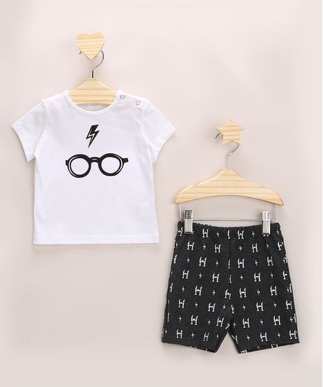 Conjunto-Infantil-Harry-Potter-de-Camiseta-Manga-Curta-Off-White---Bermuda-de-Moletom-Estampada-Cinza-Mescla-Escuro-9967953-Cinza_Mescla_Escuro_1