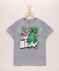Camiseta-Infantil--Like-a-Boss--Minecraft-Manga-Curta-Gola-Careca-Cinza-Mescla-9970103-Cinza_Mescla_1