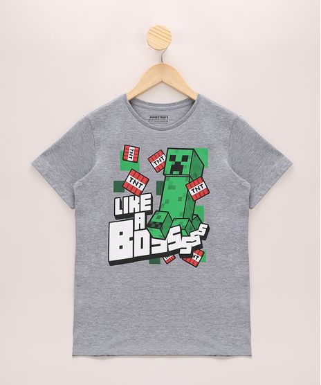 Camiseta-Infantil--Like-a-Boss--Minecraft-Manga-Curta-Gola-Careca-Cinza-Mescla-9970103-Cinza_Mescla_1