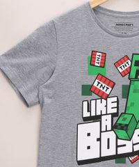 Camiseta-Infantil--Like-a-Boss--Minecraft-Manga-Curta-Gola-Careca-Cinza-Mescla-9970103-Cinza_Mescla_4