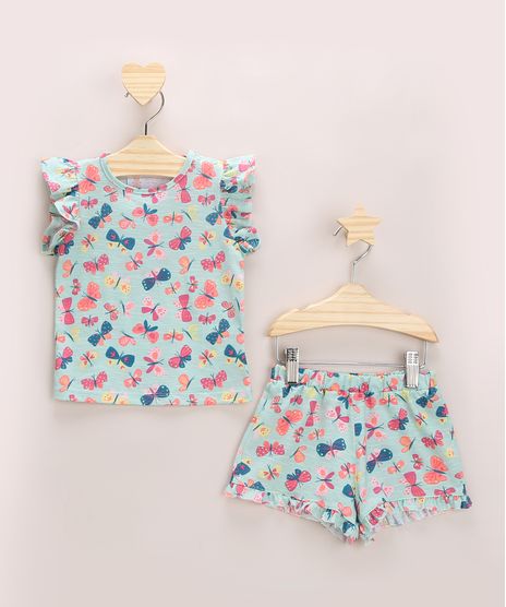Conjunto-Infantil-Estampada-de-Borboletas-de-Blusa-com-Babados-Manga-Curta---Short-Verde-Claro-9968268-Verde_Claro_1