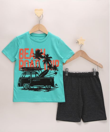 Conjunto-Infantil-de-Camiseta-Manga-Curta-Verde---Bermuda-de-Moletom-Cinza-Mescla-Escuro-9968196-Cinza_Mescla_Escuro_1