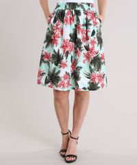 Saia-Evase-Estampada-Floral-com-Folhagens-Verde-Claro-8757684-Verde_Claro_1