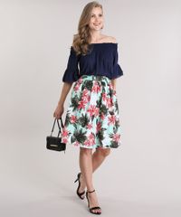 Saia-Evase-Estampada-Floral-com-Folhagens-Verde-Claro-8757684-Verde_Claro_3