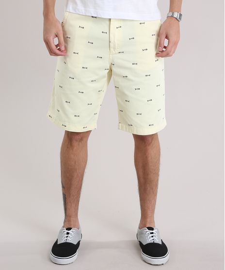 Bermuda-Slim-Estampada-de-Peixes-Amarela-8776055-Amarelo_1