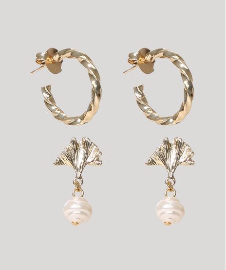 Kit-de-2-Brincos-Femininos-com-Perola-Dourado-9971846-Dourado_1