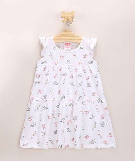 Vestido-Infantil-Estampado-de-Arco-Iris-com-Recorte-e-Babados-Manga-Curta-Decote-Redondo-Off-White-9970144-Off_White_1