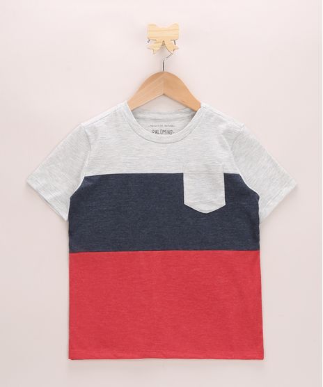 Camiseta-Infantil-com-Recortes-Contrastante-e-Bolso-Manga-Curta-Gola-Careca-Cinza-Mescla-Claro-9968790-Cinza_Mescla_Claro_1