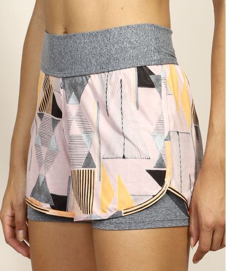 Short-Feminino-Esportivo-Ace-Running-Cintura-Alta-Estampado-Geometrico-com-Sobreposicao-Cinza-Mescla-9966948-Cinza_Mescla_1