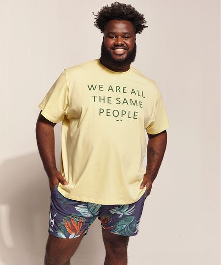 Camiseta-Masculina-Pipe-Plus-Size--The-Same-People-----Manga-Curta-Gola-Careca-Amarelo-Claro-9970444-Amarelo_Claro_1