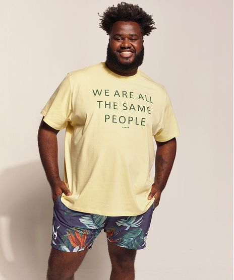 Camiseta-Masculina-Pipe-Plus-Size--The-Same-People-----Manga-Curta-Gola-Careca-Amarelo-Claro-9970444-Amarelo_Claro_1