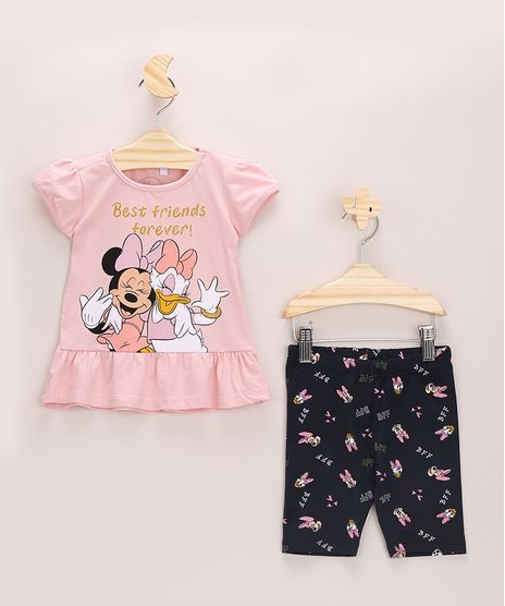 Conjunto-Infantil-Minnie-e-Margarida-de-Blusa-Manga-Curta-Rosa---Bermuda-Ciclista-Preto-9963644-Preto_1