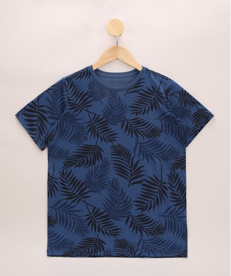 Camiseta-Juvenil-Estampado-de-Folhagens-Manga-Curta-Gola-Careca-Azul-Marinho-9965114-Azul_Marinho_1