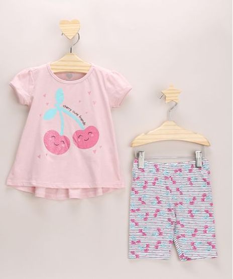 Conjunto-Infantil-de-Blusa-Cereja-Manga-Curta-Branca---Bermuda-Listrada-Rosa-9963656-Rosa_1