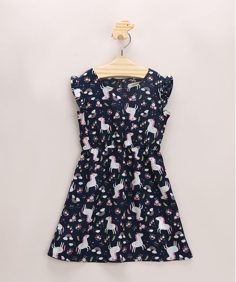 Vestido-Infantil-Estampado-de-Unicornios-com-Babados-Manga-Curta-Azul-Marinho-9948376-Azul_Marinho_1