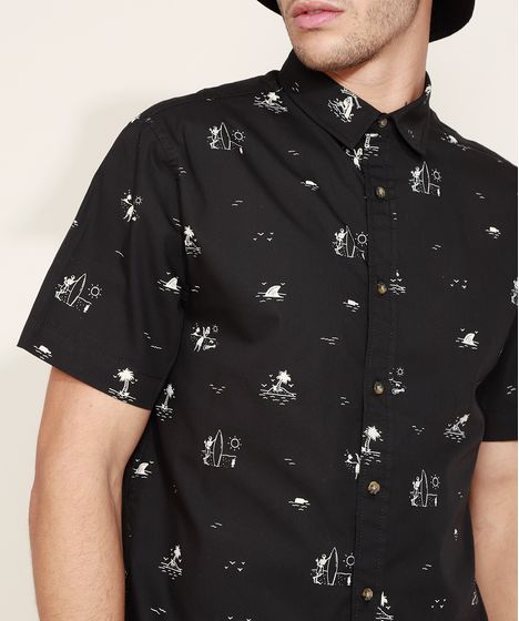camisa manga curta preta