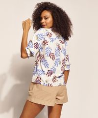 Camisa-Feminina-EMI-Beachwear-Estampada-Folhagem-Meninas-Manga-3-4-com-Babados-Off-White-9963008-Off_White_2