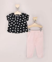 Conjunto-Infantil-de-Blusa-Estampada-de-Coracoes-Manga-Curta-Preta---Calca-Legging-Rosa-9945867-Rosa_1