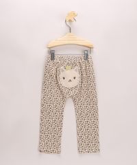 Calca-Infantil-Estampada-Animal-Print-de-Onca-com-Patch-de-Gatinho-Bege-9948323-Bege_2