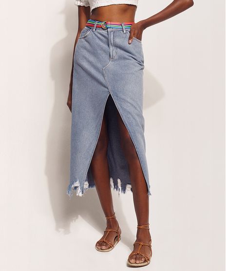 Saia-Jeans-Feminina-Hype-Beachwear-Midi-com-Fenda-e-Cinto-Azul-Medio-9970326-Azul_Medio_1