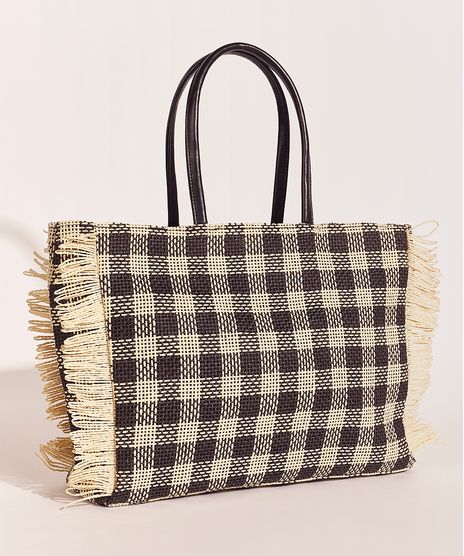 Bolsa-Feminina-Shopper-EMI-Beachwear-de-Palha-Xadrez-Preta-9960274-Preto_1