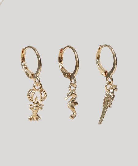 Kit-de-3-Brincos-Femininos-de-Argola-com-Pingentes-Maritimos-Dourado-9971851-Dourado_1