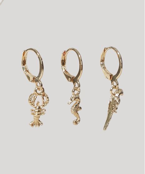 Kit-de-3-Brincos-Femininos-de-Argola-com-Pingentes-Maritimos-Dourado-9971851-Dourado_1