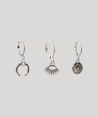 Kit-de-3-Brincos-Femininos-de-Argola-com-Pingentes-da-Sorte-Prateado-9971852-Prateado_1