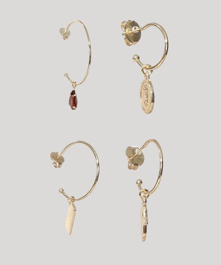 Kit-de-4-Brincos-Femininos-de-Argola-com-Pingente-Dourado-9972228-Dourado_1