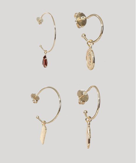 Kit-de-4-Brincos-Femininos-de-Argola-com-Pingente-Dourado-9972228-Dourado_1
